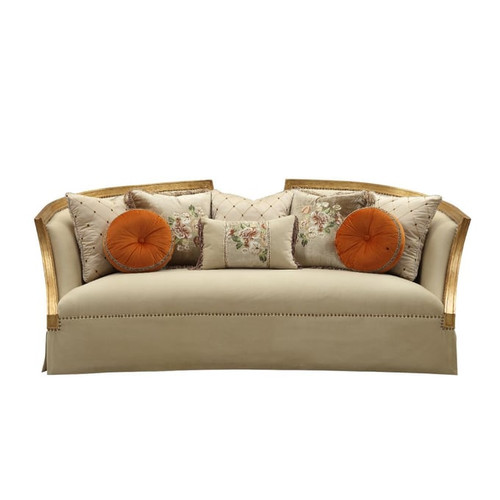 Acme Furniture Daesha Tan Antique Gold Eight Pillows Sofa