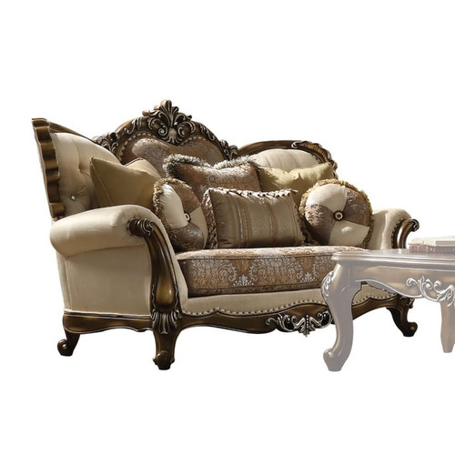 Acme Furniture Latisha Tan Antique Oak Loveseat With 6 Pillows