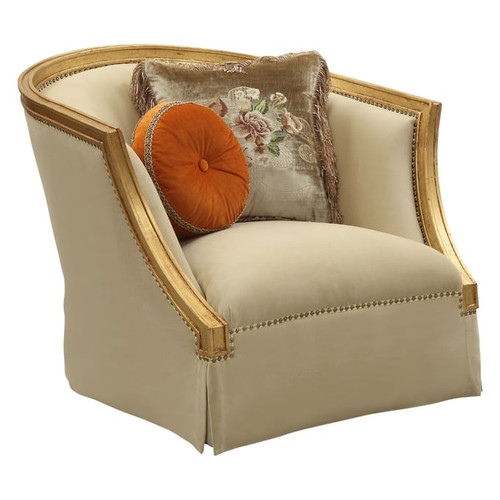 Acme Furniture Daesha Tan Antique Gold Two Pillows Chair