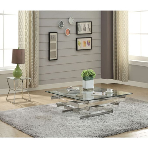 Acme Furniture Salonius Clear Stainless Steel Coffee Table