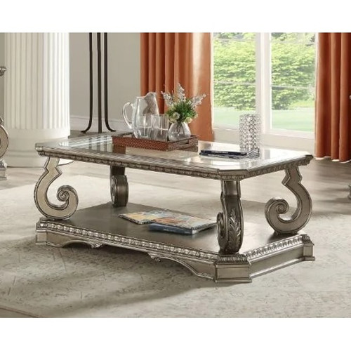 Acme Furniture Northville Clear Antique Silver Coffee Table
