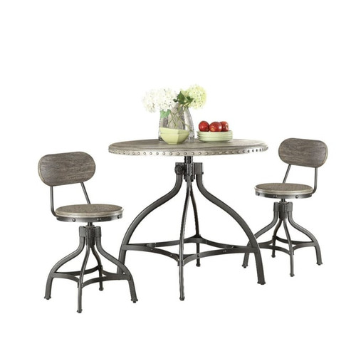 Acme Furniture Fatima Gray Oak Black 3pc Adjustable Counter Height Set
