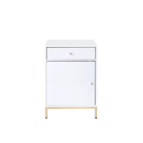 Acme Furniture Ottey White High Gloss Gold Cabinet