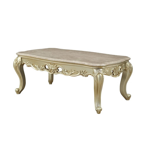 Acme Furniture Gorsedd Golden Ivory Marble Top Coffee Table