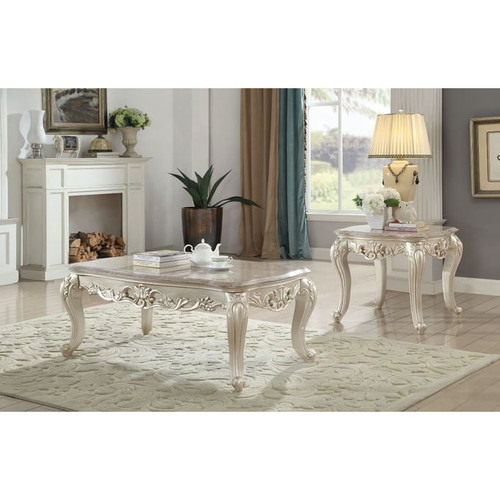 Acme Furniture Gorsedd Golden Ivory Marble Top Coffee Table