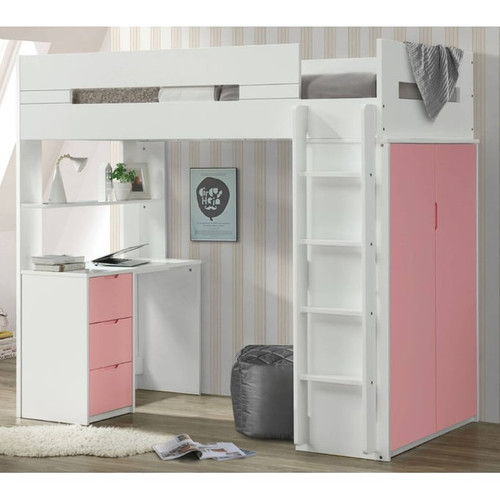 Acme Furniture Nerice White Pink Loft Beds