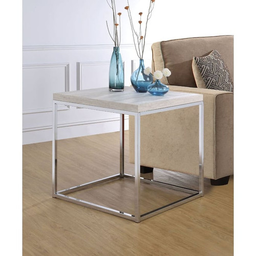 Acme Furniture Snyder Chrome Stone Top End Table