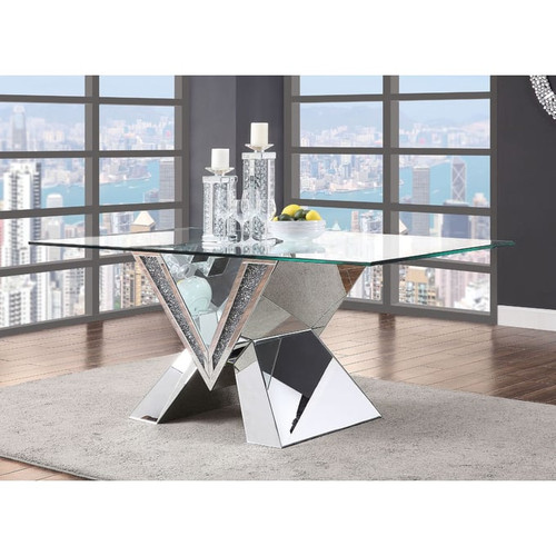 Acme Furniture Noralie Clear Mirrored Diamonds Dining Table