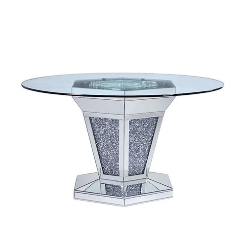 Acme Furniture Noralie Mirrored Clear Round Dining Table