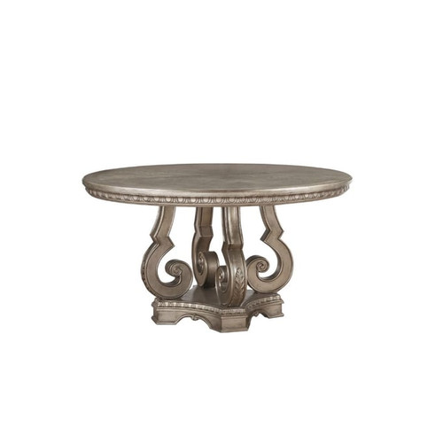 Acme Furniture Northville Antique Silver Single Pedestal Round Dining Table