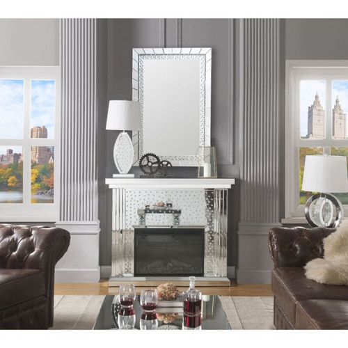 Acme Furniture Nysa Mirrored Crystals Fireplace