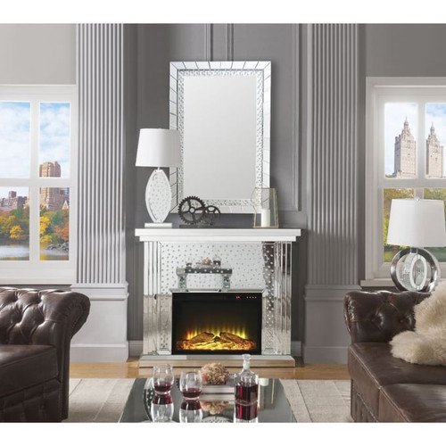 Acme Furniture Nysa Mirrored Crystals Fireplace