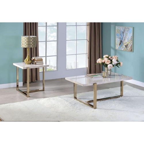 Acme Furniture Feit Faux Marble Top Champagne End Table