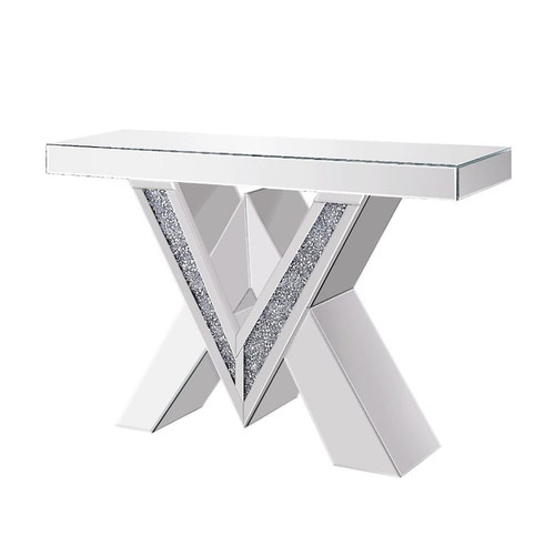 Acme Furniture Noralie Mirrored Diamonds Console Table