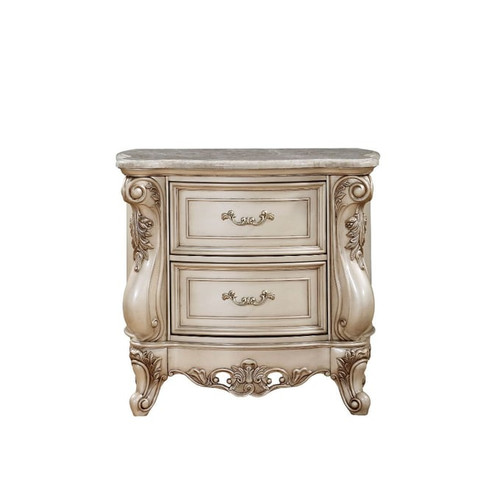 Acme Furniture Gorsedd Golden Ivory Marble Top Nightstand