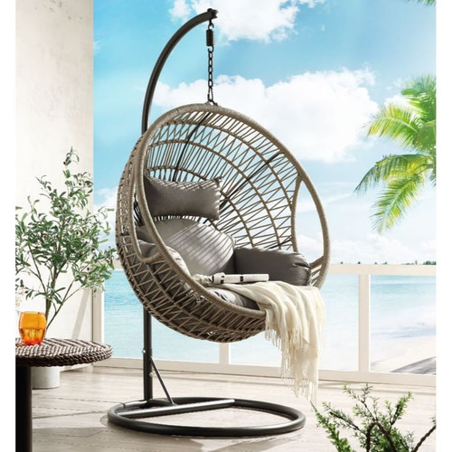 Acme Furniture Vasant Beige Rope Patio Swing Chair with Stand