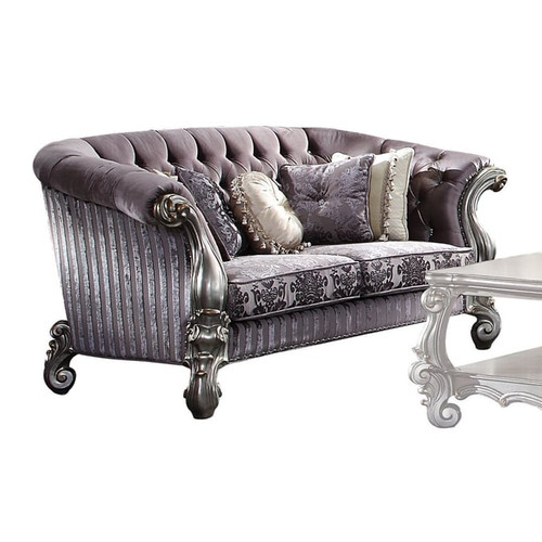 Acme Furniture Versailles Antique Platinum Tufted Loveseat with 5 Pillows