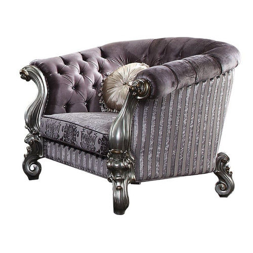 Acme Furniture Versailles Antique Platinum Tufted Chair with 2 Pillows