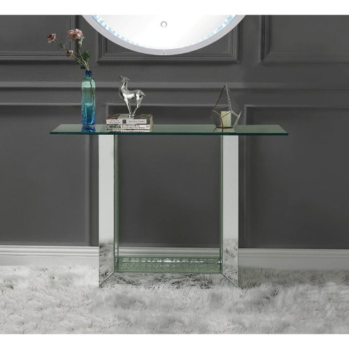 Acme Furniture Nysa Mirrored Crystal Storage Console Table