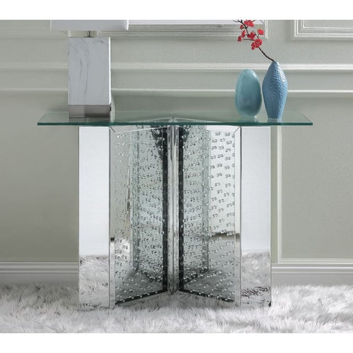 Acme Furniture Nysa Mirrored Crystal Console Table