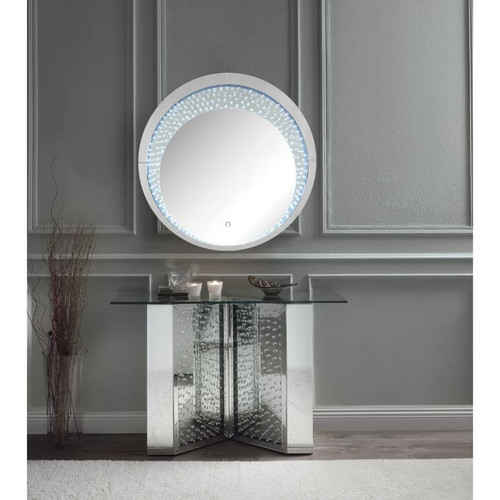 Acme Furniture Nysa Mirrored Crystal Console Table