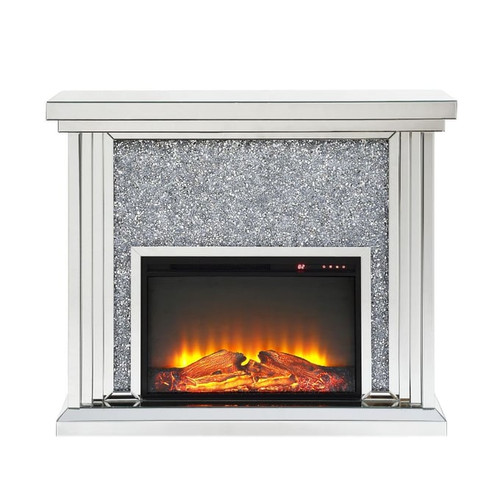 Acme Furniture Noralie Mirrored Diamonds Glass Fireplace