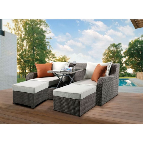 Acme Furniture Salena Beige Gray Patio Sectional and Ottoman