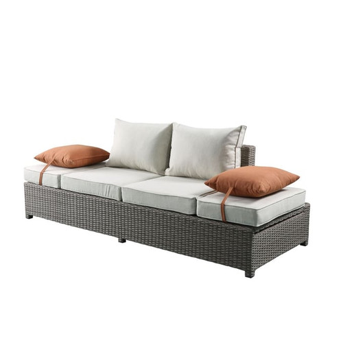Acme Furniture Salena Beige Gray Patio Sofa and Ottoman