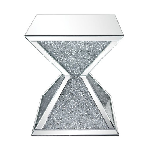 Acme Furniture Noralie Mirrored Glass Faux Diamonds End Table