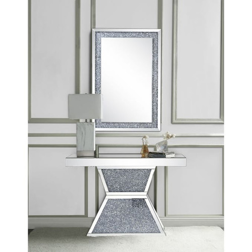 Acme Furniture Noralie Clear Mirror Faux Diamond Console Table