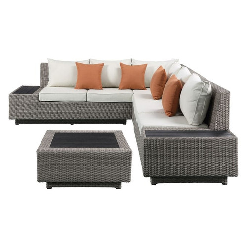 Acme Furniture Salena Beige Gray Patio Sectional and Cocktail Table