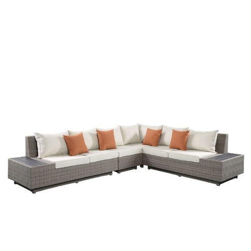 Acme Furniture Salena Beige Gray Patio Sectional and Cocktail Table