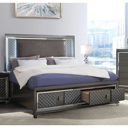 Acme Furniture Sawyer Metallic Gray LED Storage Beds