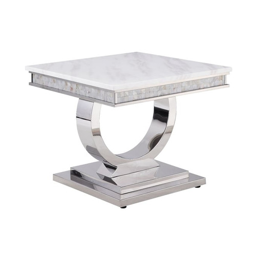 Acme Furniture Zander White Mirrored Silver End Table