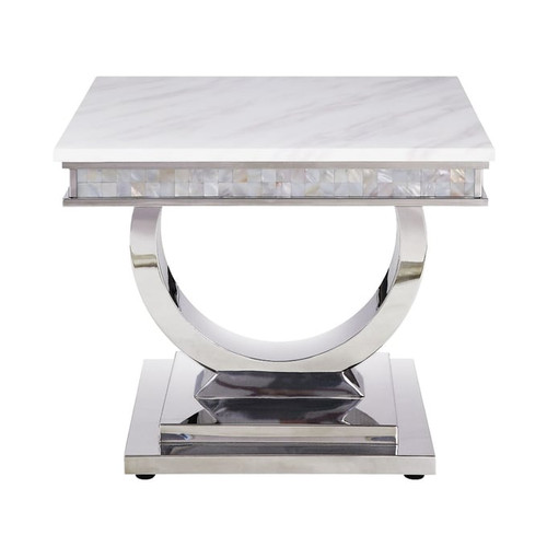 Acme Furniture Zander White Mirrored Silver End Table