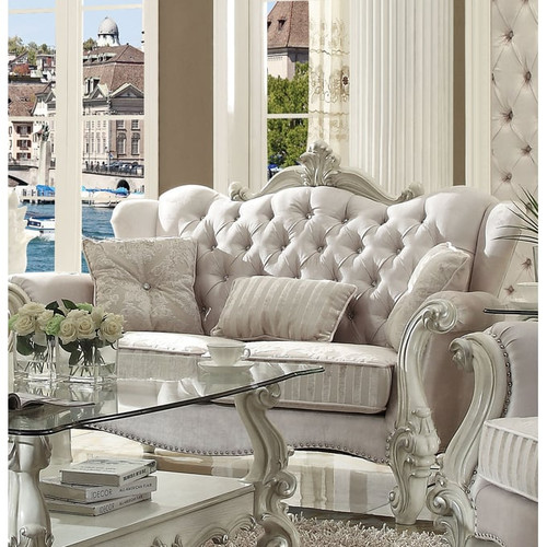 Acme Furniture Versailles Ivory Bone White Loveseats with Three Pillows