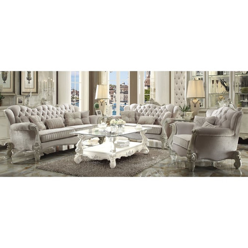 Acme Furniture Versailles Ivory Bone White Loveseats with Three Pillows