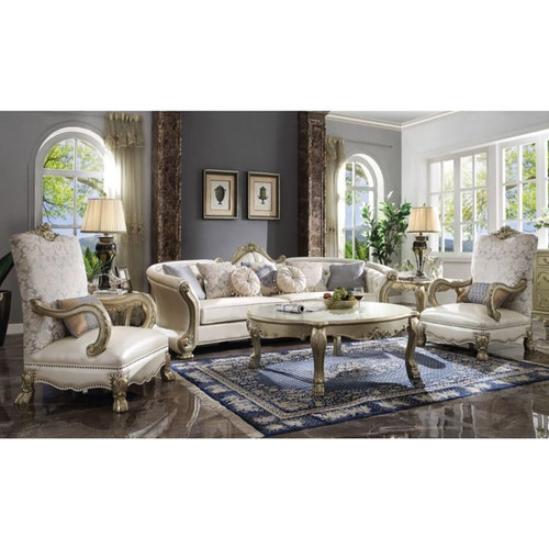 Acme Furniture Dresden II Pearl Gold Patina Seven Pillows Sofa