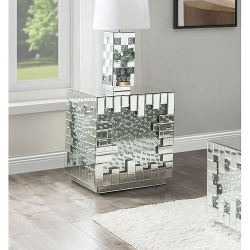 Acme Furniture Nysa Mirrored Crystals End Table