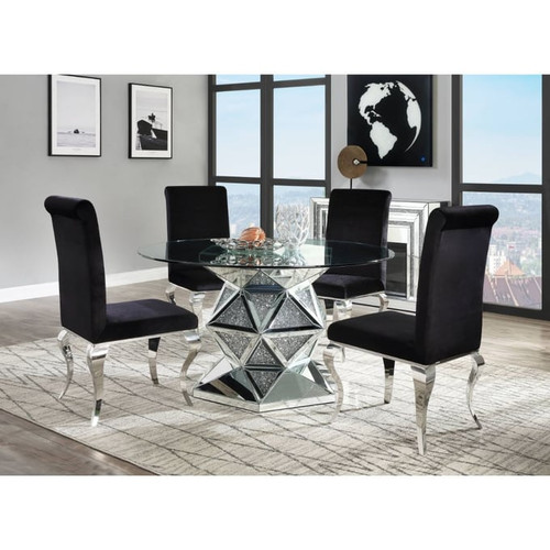 Acme Furniture Noralie Mirrored Glass Round Dining Table