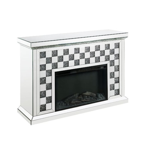 Acme Furniture Noralie Mirrored Mirror Diamond Fireplace