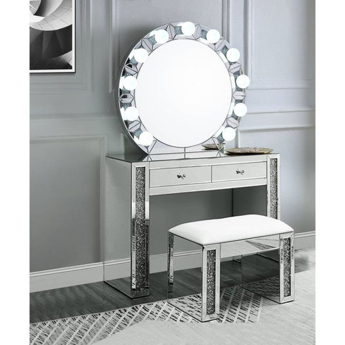 Acme Furniture Noralie Mirrored Round Wall Decor with LED