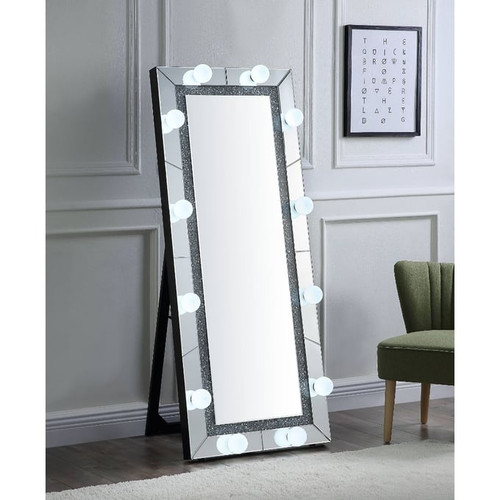 Acme Furniture Noralie Mirrored Diamonds Rectangle Accent Floor Mirror