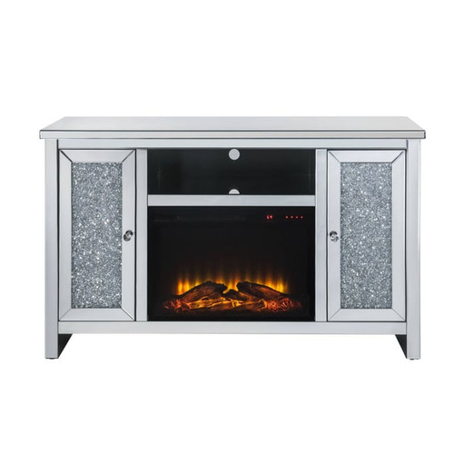 Acme Furniture Noralie Mirrored Glass TV Stand with Fireplace