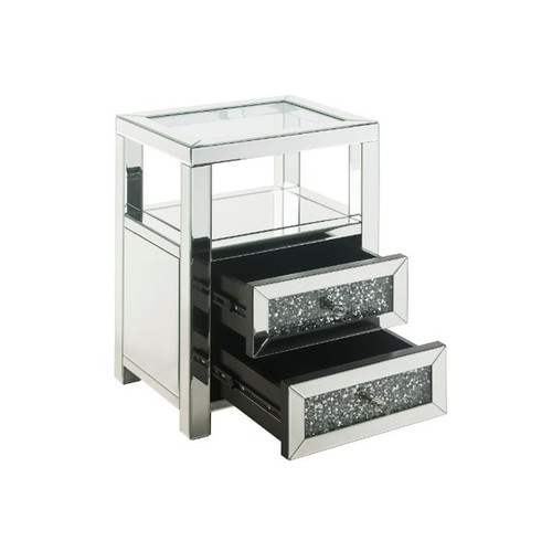 Acme Furniture Noralie Mirrored Drawer and Shelf Rectangle Accent Table