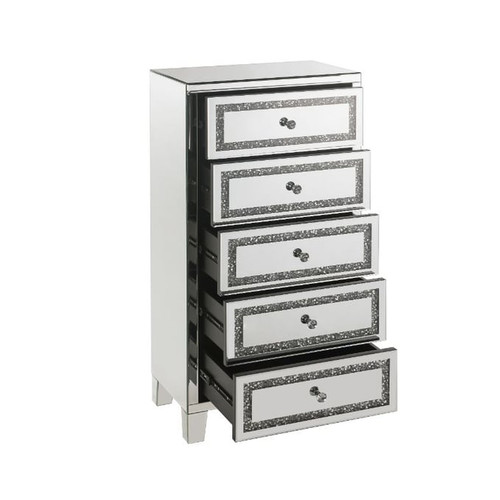 Acme Furniture Noor Mirrored Faux Diamonds 5 Drawers Cabinet