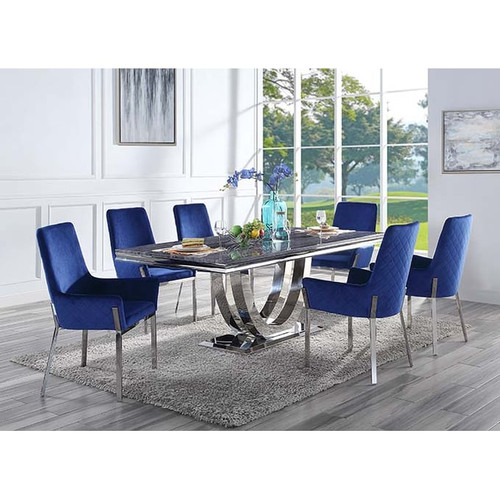 2 Acme Furniture Cambrie Blue Mirrored Silver Side Chairs