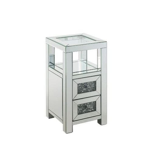 Acme Furniture Noralie Mirrored Drawer and Shelf Square Accent Table