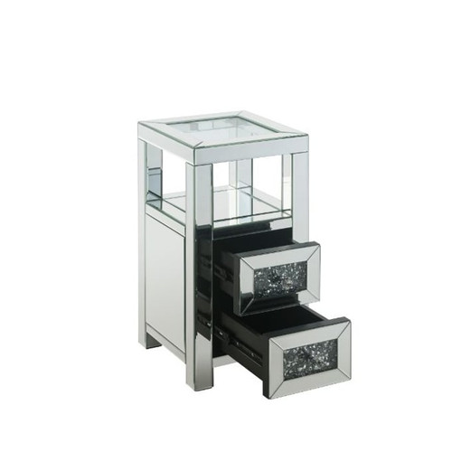 Acme Furniture Noralie Mirrored Drawer and Shelf Square Accent Table