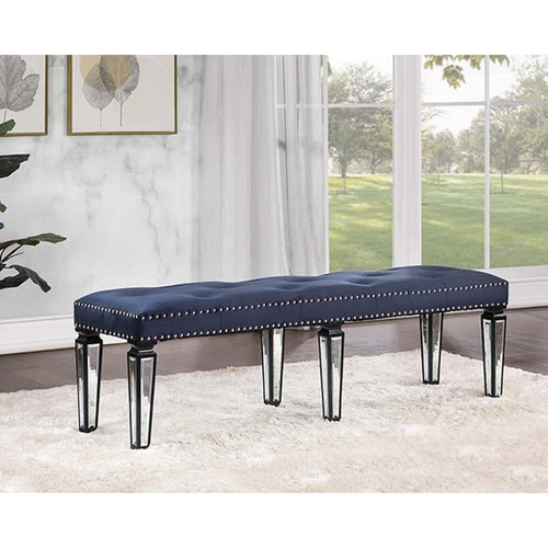 Acme Furniture Varian II Mirrored Dark Navy Bench